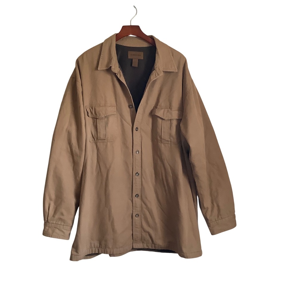 St Johns Bay Mens 3XL Tall Tan Canvas Fleece Lined Shirt Jacket Workwear Brown